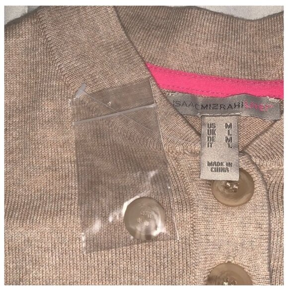 Isaac Mizrahi Live Beige Button Henley Sweater M - Picture 3 of 7